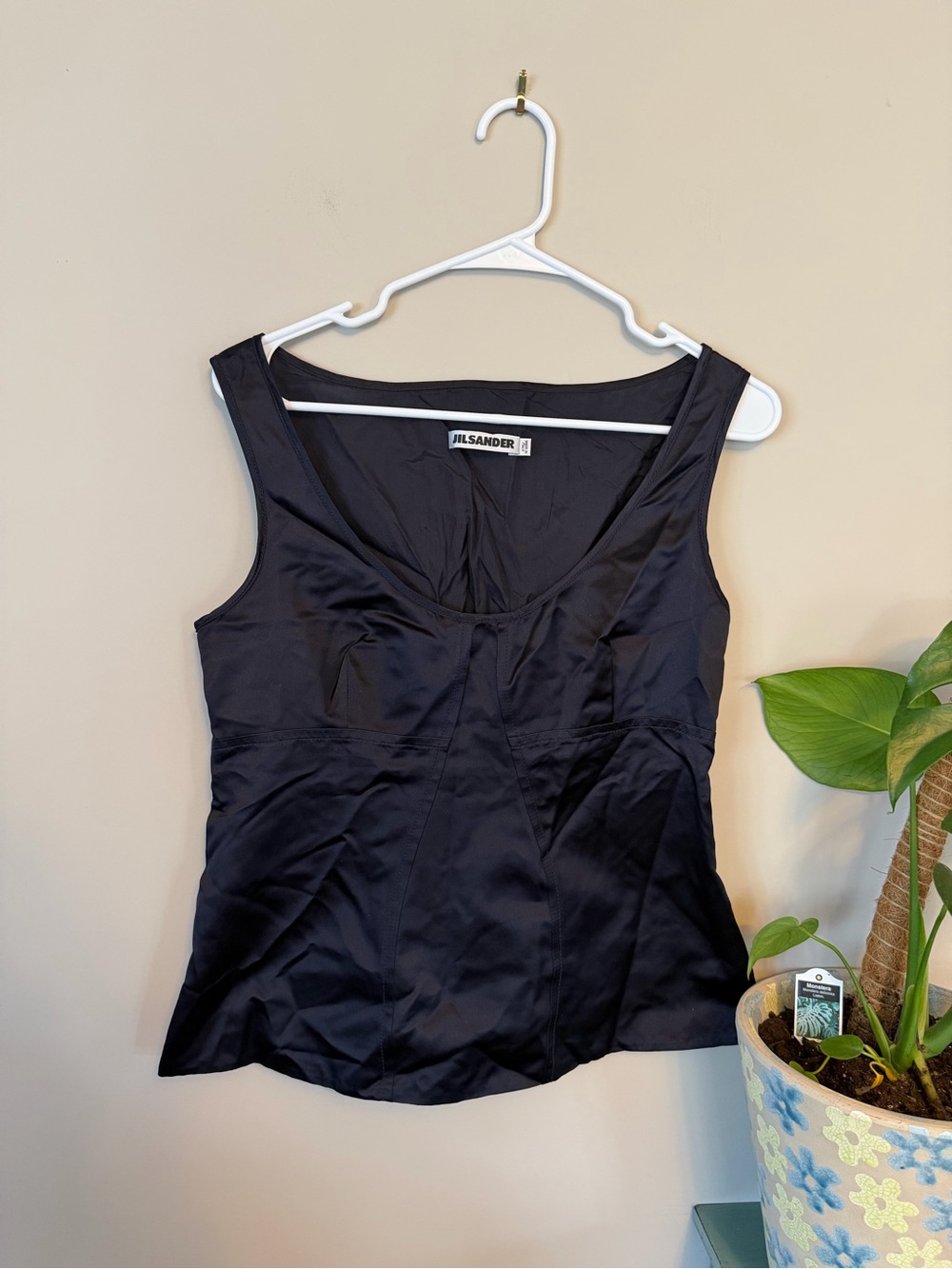 Jil Sander Black 100% silk Satin Sleeveless Camisole